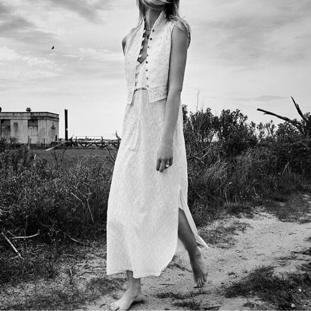 Zara Cream Eyelet Dress with Tan Accents Limited Edition